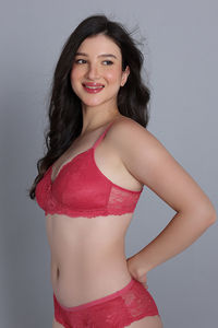 Zivame Dreamcatcher Padded Non Wired Medium Coverage Lace Bra - Claret Red — thumbnail 3